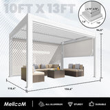 MELLCOM Motorized Louvered Pergola 10x13, Solar and Electric Powered with LED and 4 Side Screens, Aluminum Adjustable Louvered Roof for Outdoor Shelter, Weatherproof, White MELLCOM