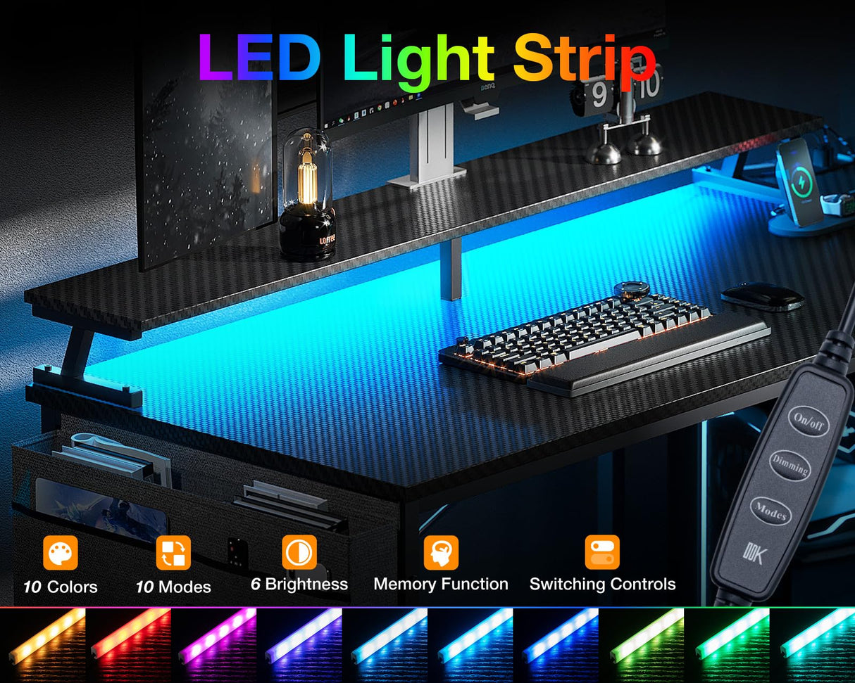 ODK 48 Inch Reversible L-Shaped Gaming Desk with USB Ports, LED Lights & Storage Solutions ODK