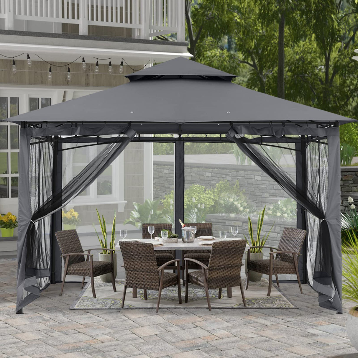 ABCCANOPY Gazebos for Patios 10x12 - Outdoor Steel Frame Gazebo with Mosquito Netting for Lawn Backyard Garden Deck (Dark Gray) ABCCANOPY