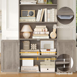 FACBOTALL 82" Tall Bookcase and Book Shelf, 24" Wide Bookshelf with Doors, 7 Tier Bookcase with Storage and Adjustable Shelf, Open and Display Farmhouse Bookshelf for Living Room, Home Office, Gray FACBOTALL