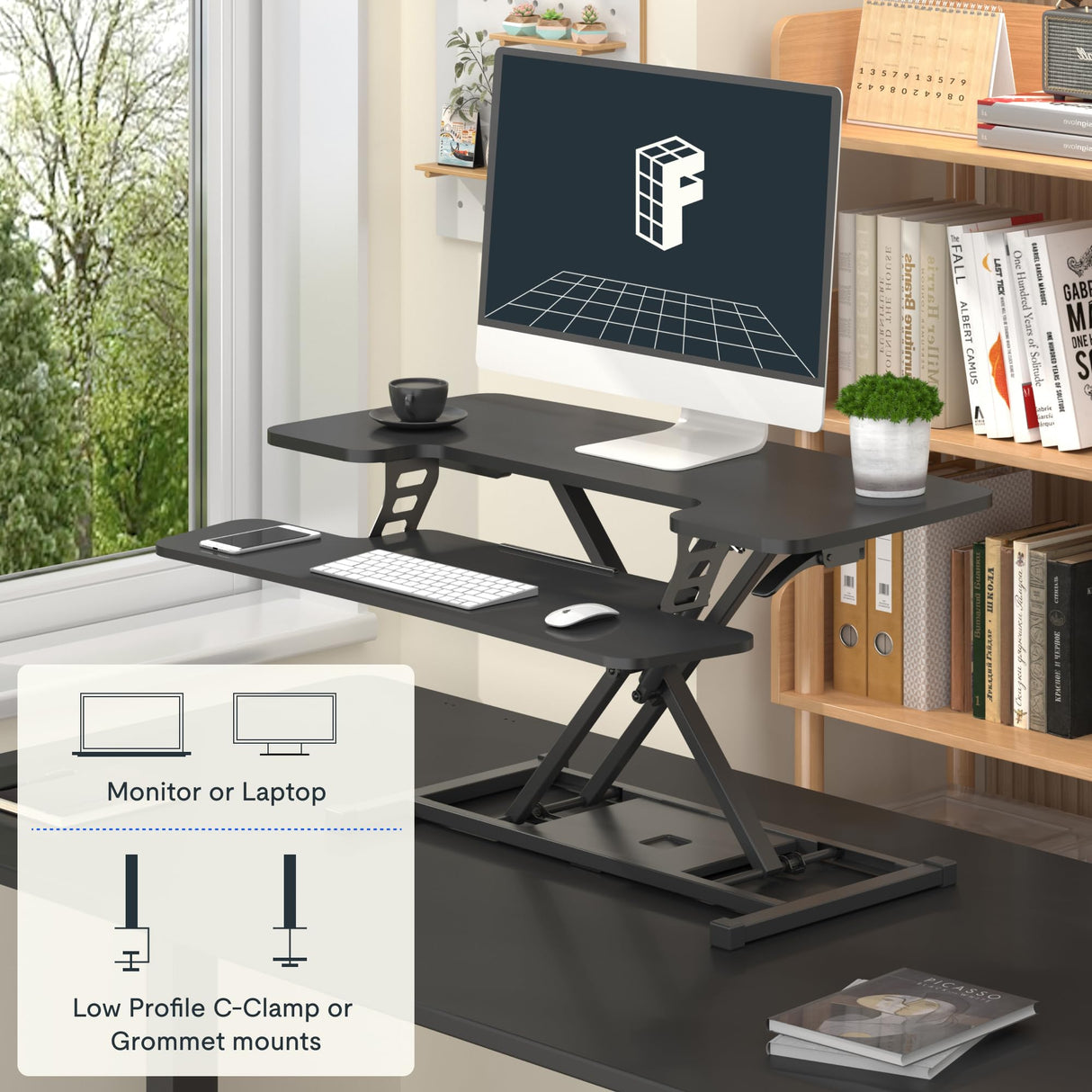 FLEXISPOT 36-inch Standing Desk Converter Height Adjustable Sit to Stand Up Workstation, Dual Monitor and Laptop Riser with Wide Keyboard Tray, Black FLEXISPOT