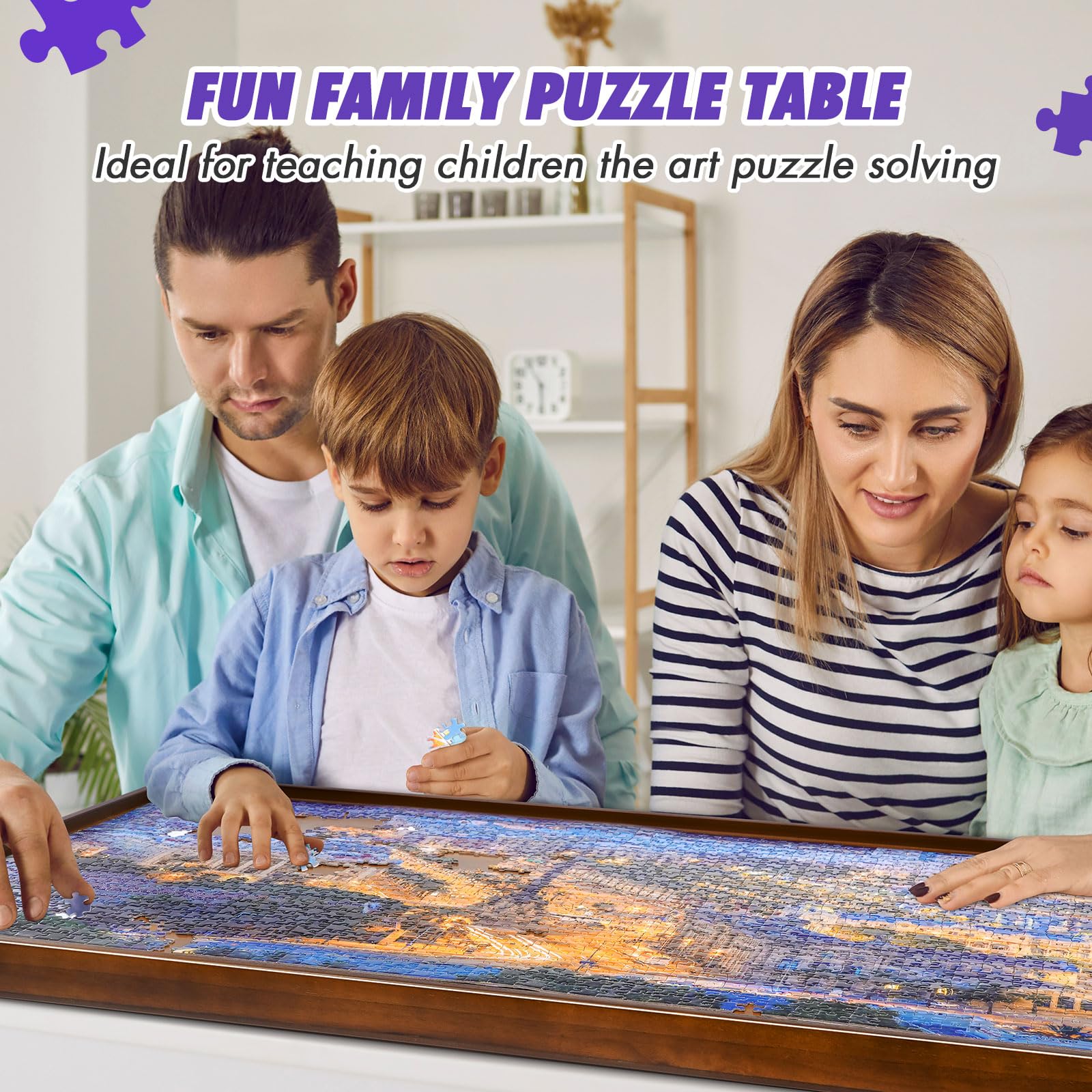 Sunix 1500 Piece Rotating Puzzle Board with 6 Drawers and Cover, 36"x26" Portable Wooden Jigsaw Puzzle Table for Adults & Kids, Premium Smooth Work Surface, Spinning Puzzle Board Birthday Gif - WoodArtSupply