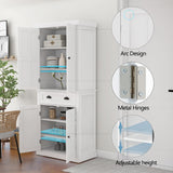 RASOO Kitchen Pantry Cabinet 72" Freestanding Pantry Storage Cabinet with Drawer and Adjustable Shelves Cupboard Buffet Cabinet,Bathroom or Hallway, White (Grid) RASOO