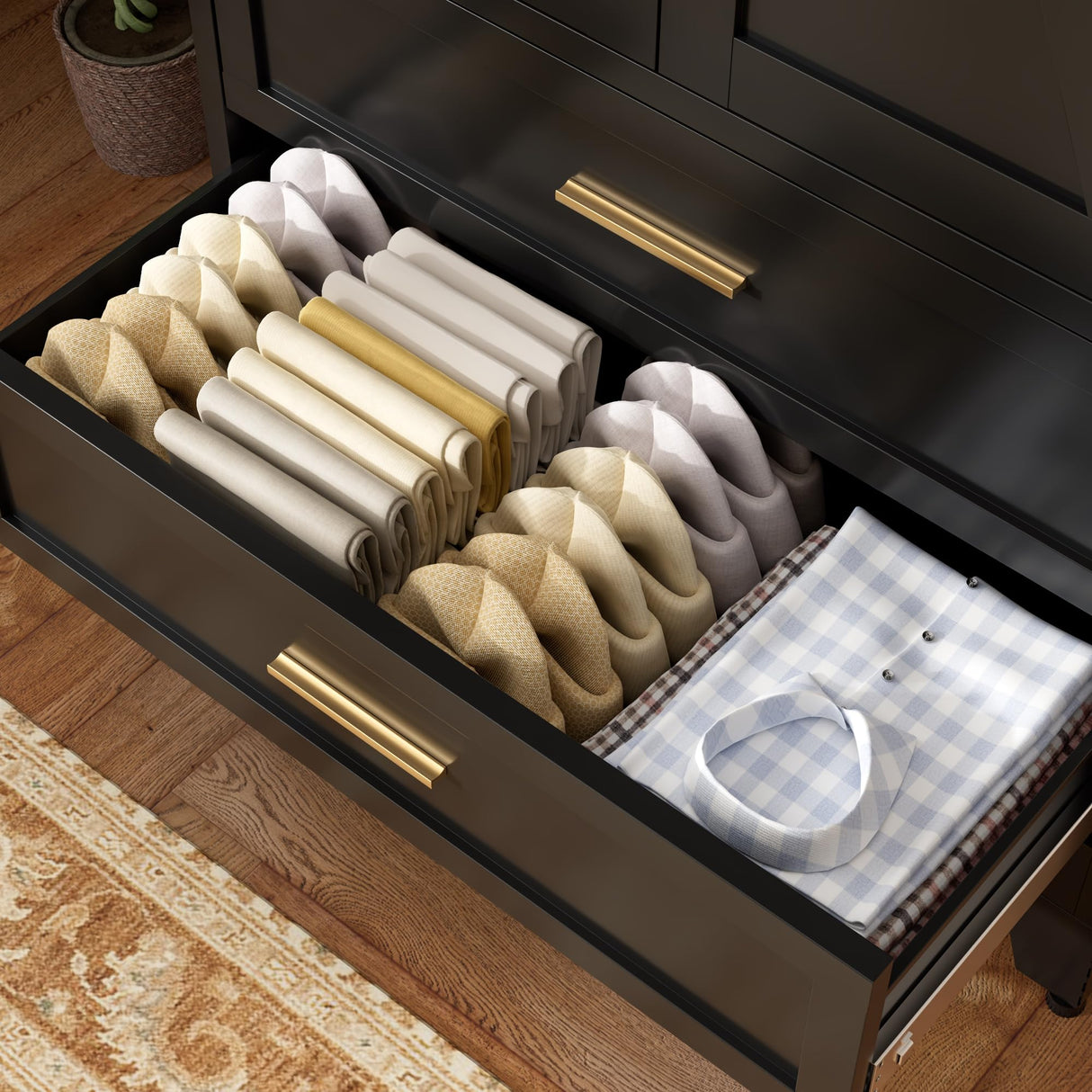 71 Farmhouse Metal Wardrobe Closet with Hanging Rod, 2 Barn Doors, Adjustable Shelves, Steel Armoire with Drawer for Home, Bedroom Black COFaR