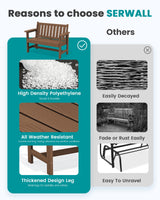 SERWALL Outdoor Bench, HDPE Outdoor Benches Weatherproof, 2-Person Garden Bench with 660 lbs Weight Capacity, Patio Benches for Outdoors, Garden, Porch, Backyard and Park, Brown SERWALL