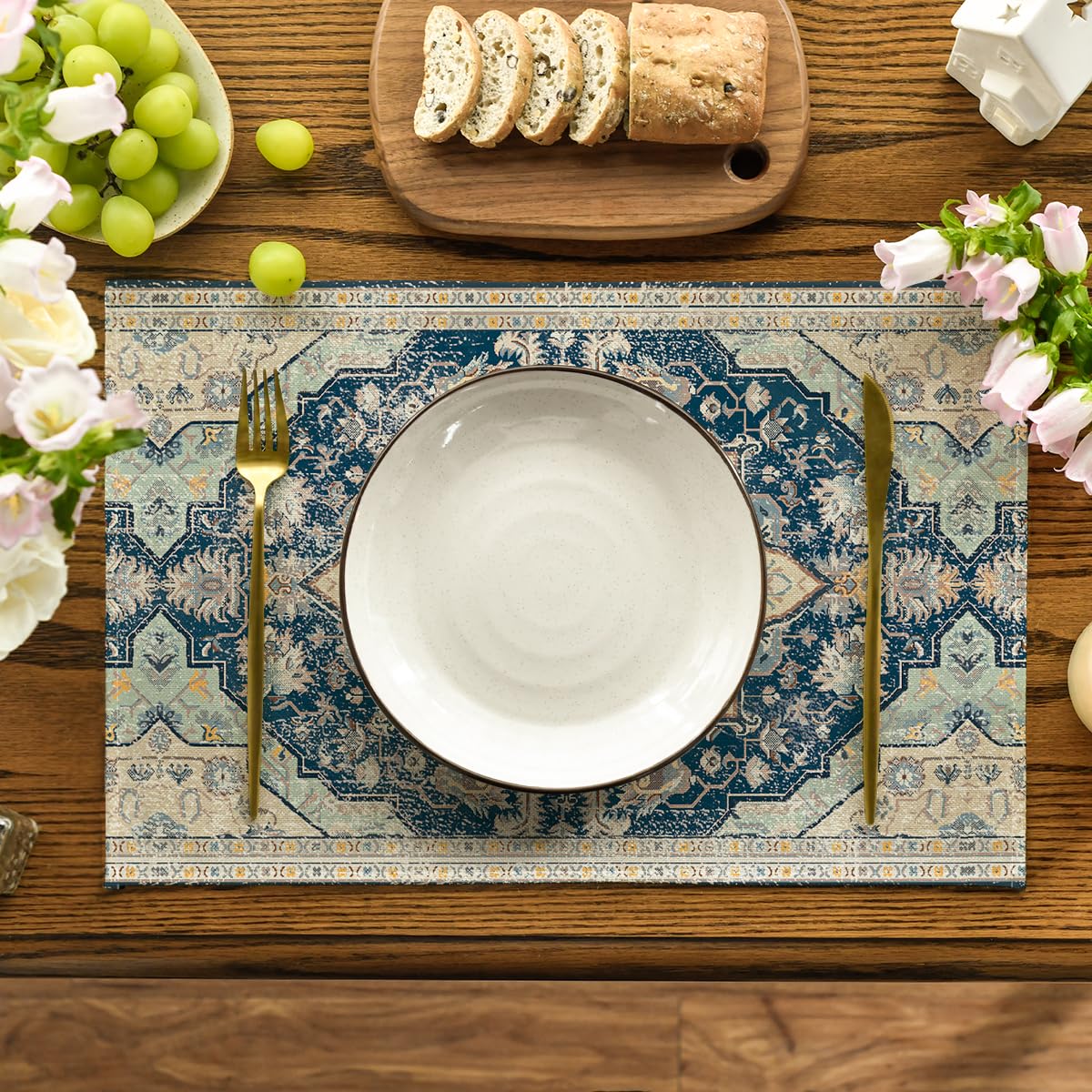 Artoid Mode Boho Bohemia Style Sliver Placemats Set of 4, 12x18 Inch Country Rustic Farmhouse Magical Fall Table Mats for Party Kitchen Dining Decoration Artoid Mode