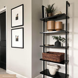 Nathan James Theo 5-Shelf Black Modern Bookcase, Open Wall Mount Ladder Bookshelf with Industrial Metal Frame Nathan James