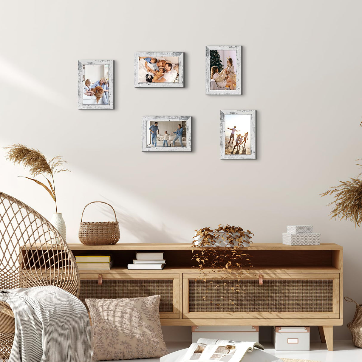 HORLIMER 4x6 Picture Frame Set of 15, Distressed White Rustic Picture Frames Display 4 by 6 Photo for Wall or Tabletop HORLIMER