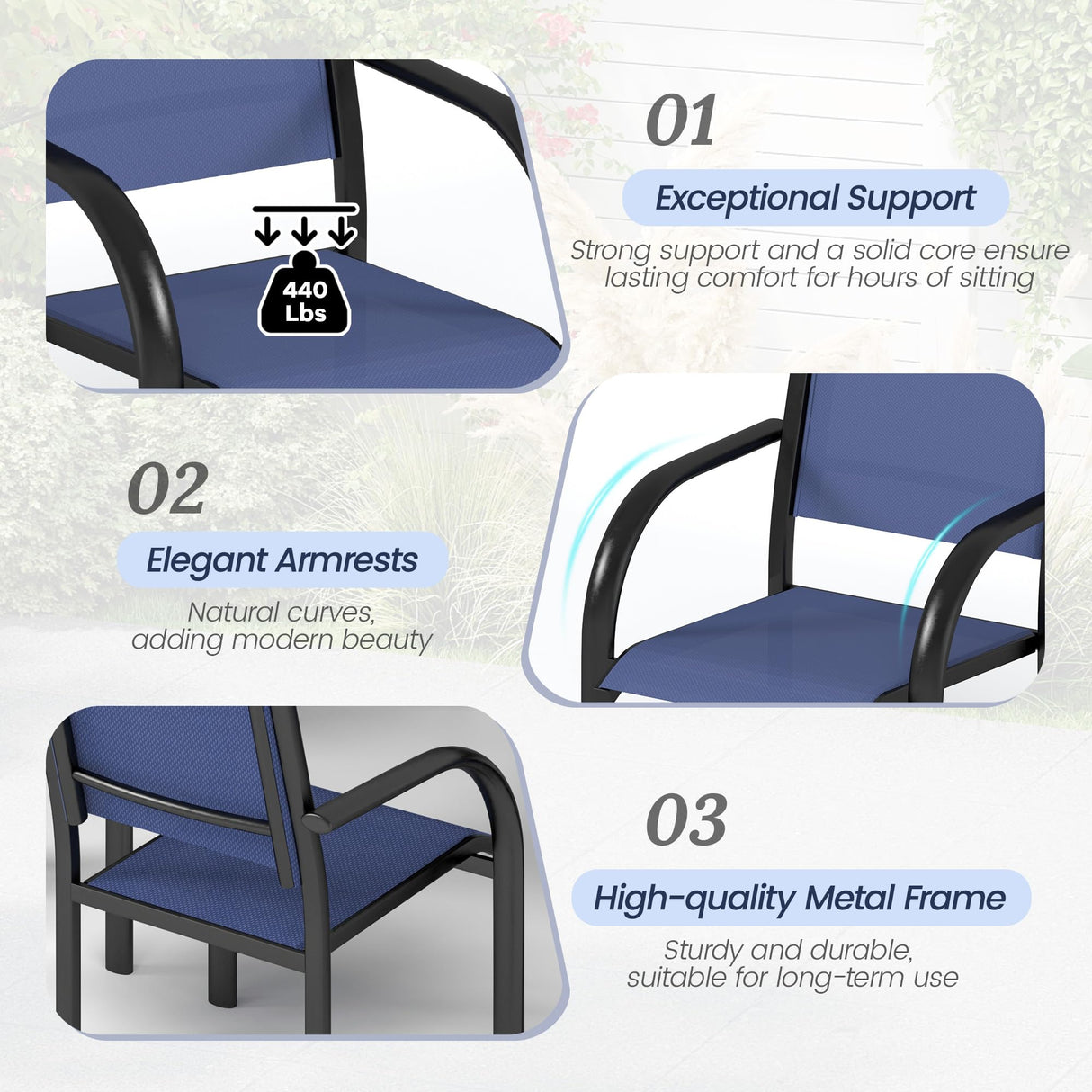 SEGMART 7-Piece Outdoor Patio Dining Set for 6, 59” Table with 4 Textilene Dining Chairs & 2 Swivel Chairs, Patio Furniture Set with Durable Metal Frame for Backyard Garden, Deck, and Poolside (Blue) SEGMART