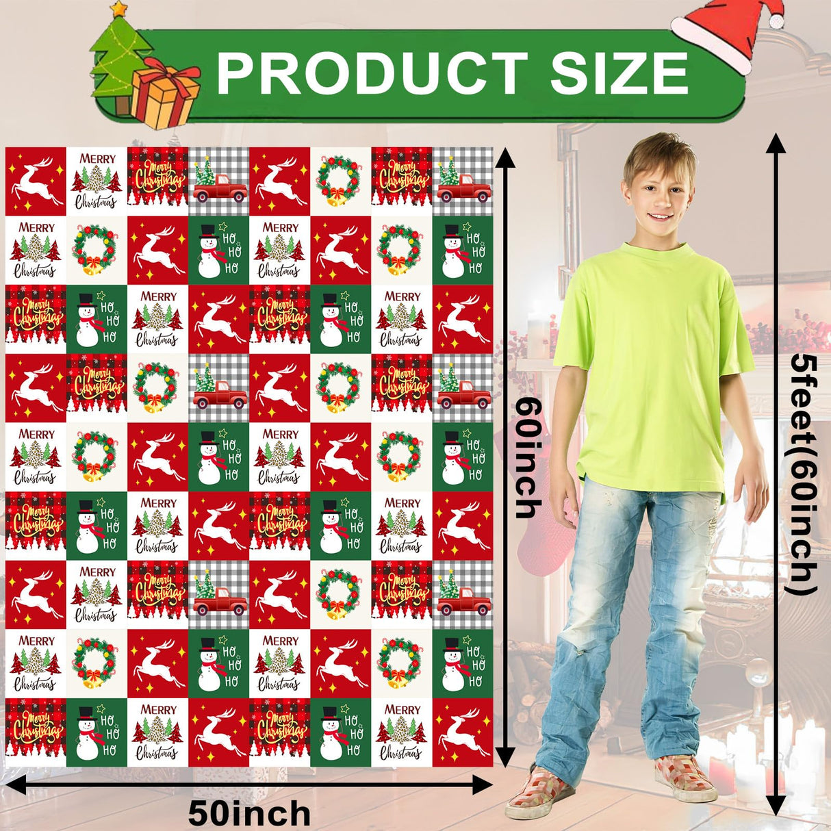 Jansun Christmas Throw Blanket, Snowman Tree Christmas Plaid Throw Blanket for Women Men Soft Couch Living Room Bed Blanket for Girls Boys, Red and Green Checkered Blanket for Christmas Jansun