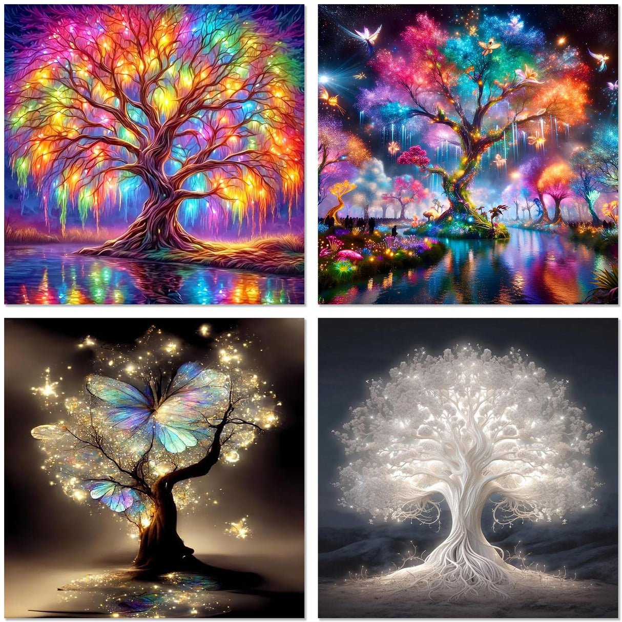 Meothan Diamond Art Kits for Adults, 4 Pack Diamond Painting Kits for Adults, 5D Round Full Drill Paint with Diamond Dots Art Crafts Painting Kit for Home Wall Decor Gift 12x12in (Tree of Life) Meothan