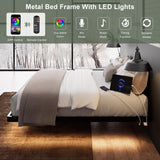 Feonase Full Floating Bed Frame with Led Light and Charging Station, Metal Platform Bed Frame with Heavy Duty Steel Slats Supports, No Box Spring Needed, Easy Assembly, Black Feonase