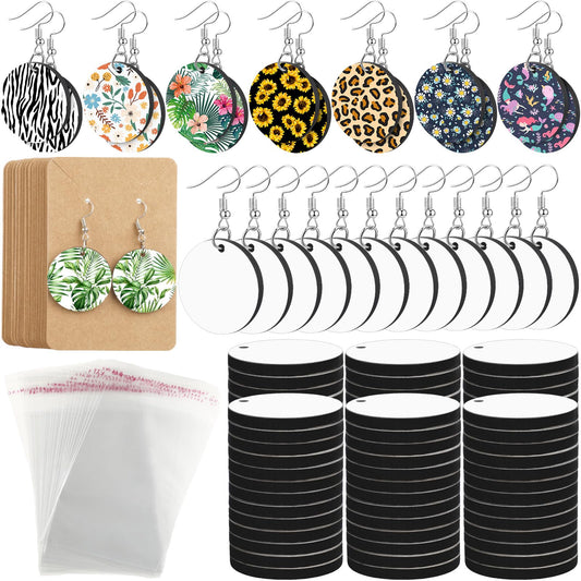 Riceshoot 800 Pieces Sublimation Earring Blanks Bulk with Earring Hooks, Jump Rings, Ear Plugs, Earring Cards Holder and Transparent Packaging Bags Unfinished MDF Earrings for DIY Making (Round)