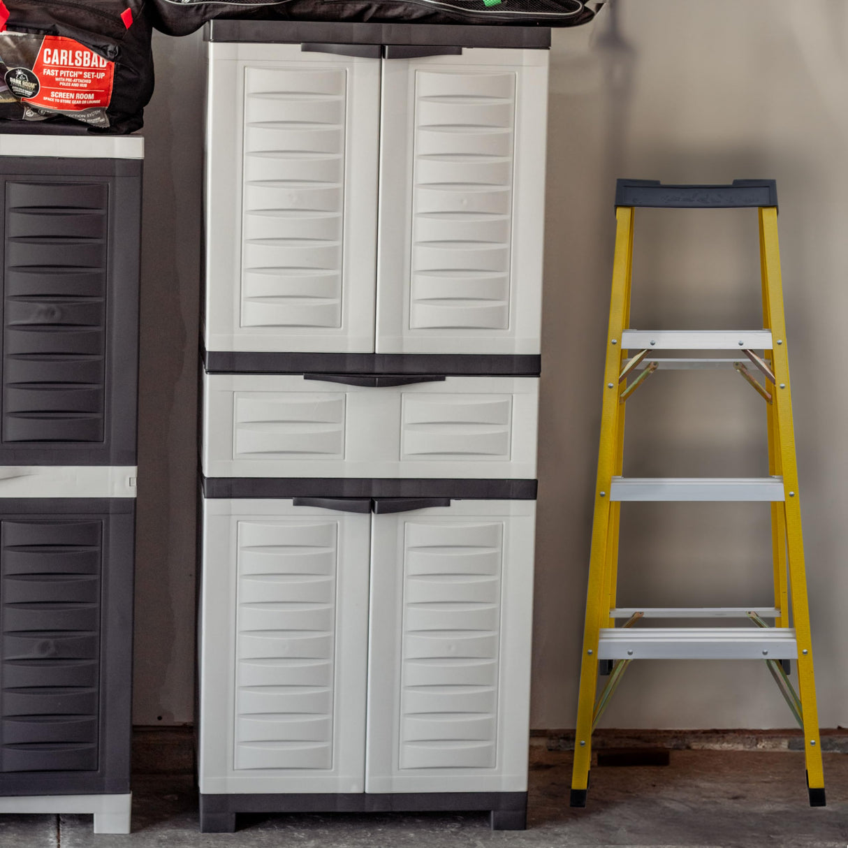 Sunnydaze Plastic Garage Storage Cabinet with 2 Adjustable Shelves - 57" H - Garage, Office, Home, Laundry Room - Gray Sunnydaze Decor