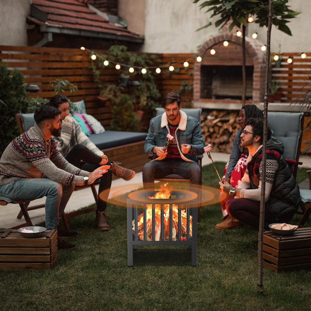 TBMLC 16-Inch Square Steel Grating Fire Pit in Black - Portable and Durable,Perfect for Backyard, Camping, and Bonfire Gathering Outdoor TBMLC