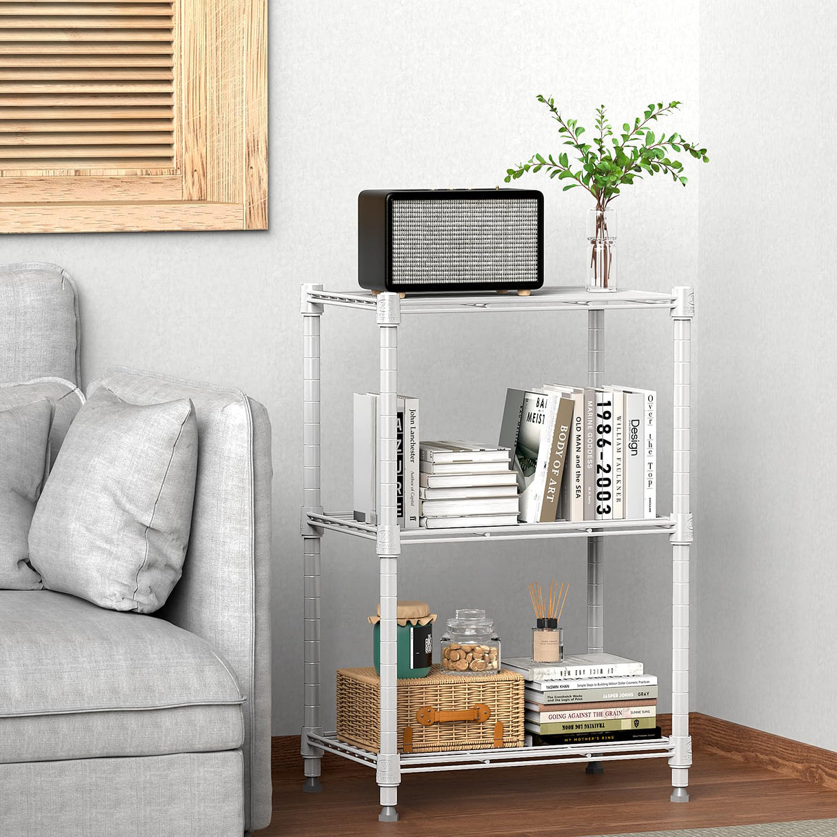 M MZG 450 lbs Wire Storage Shelving 3-Tier Utility Shelving Unit Steel Organizer Wire Rack for Home,Kitchen,Office,White (11.8" D x 17.7" W x 26.3" H) M MZG