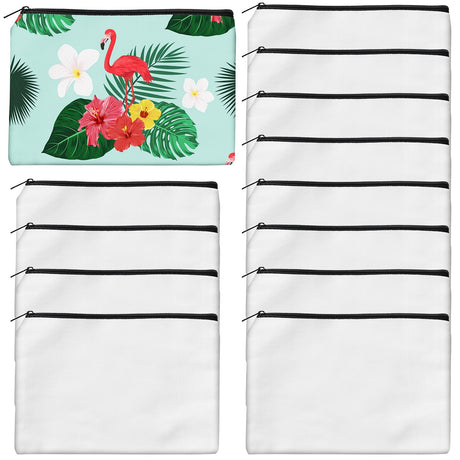 AMDAILY 12Pcs Sublimation Blank Canvas Makeup Bags, Bulk Blank DIY Heat Transfer Cosmetic Makeup Bags w/Black Zipper for Bridesmaid Makeup Bag Travel Toiletry Pouch Storage, Christmas DIY Craft AMDAILY