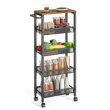 VASAGLE Slim Rolling Cart, 5-Tier Storage Cart, Narrow Cart with Handle, 8.7 Inches Deep, Metal Frame, for Kitchen, Dining Room, Living Room, Home Office, Rustic Brown and Classic Black ULRC035B01 VASAGLE