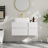 Weibath Floating Wall-mounted Bathroom Vanity Faux Marble Top with Ceramic Vessel Sink (White, 31.5"W x 15.8"D x 16.5"H) Weibath