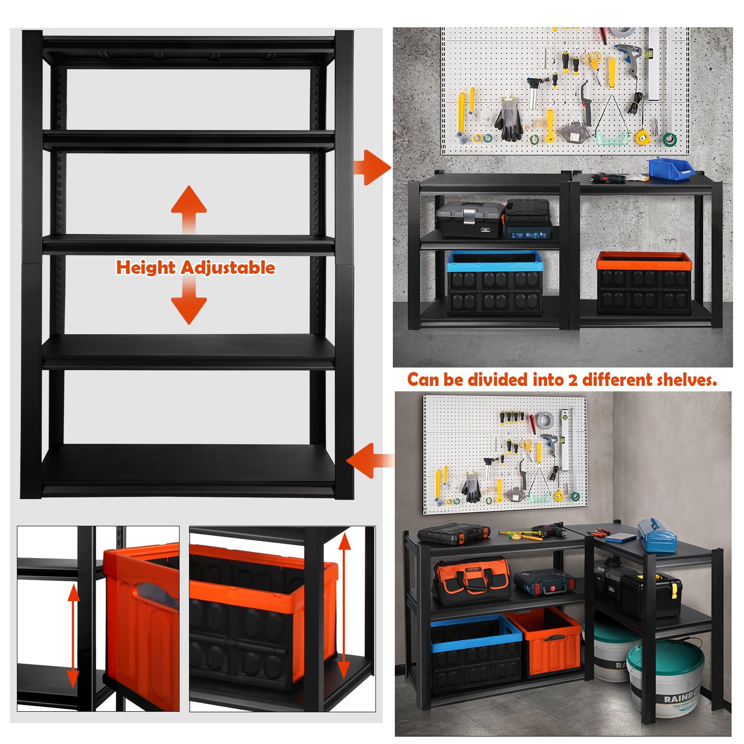 PACHIRA E-Commerce 72" Garage Shelving Heavy Duty, Wide Size Storage Shelves 5-Tier Large Metal Shelving Unit Adjustable Utility Rack for Garage, Pantry, 39.4" W x 17.7" D x 72" H - WoodArtSupply