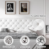 REVOMINCA Full Bed Frame with Headboard, Faux Leather Upholstered Platform Bed Frame, White Bed Frame Full Size, Wooden Slat Support, No Box Spring Needed, White REVOMINCA