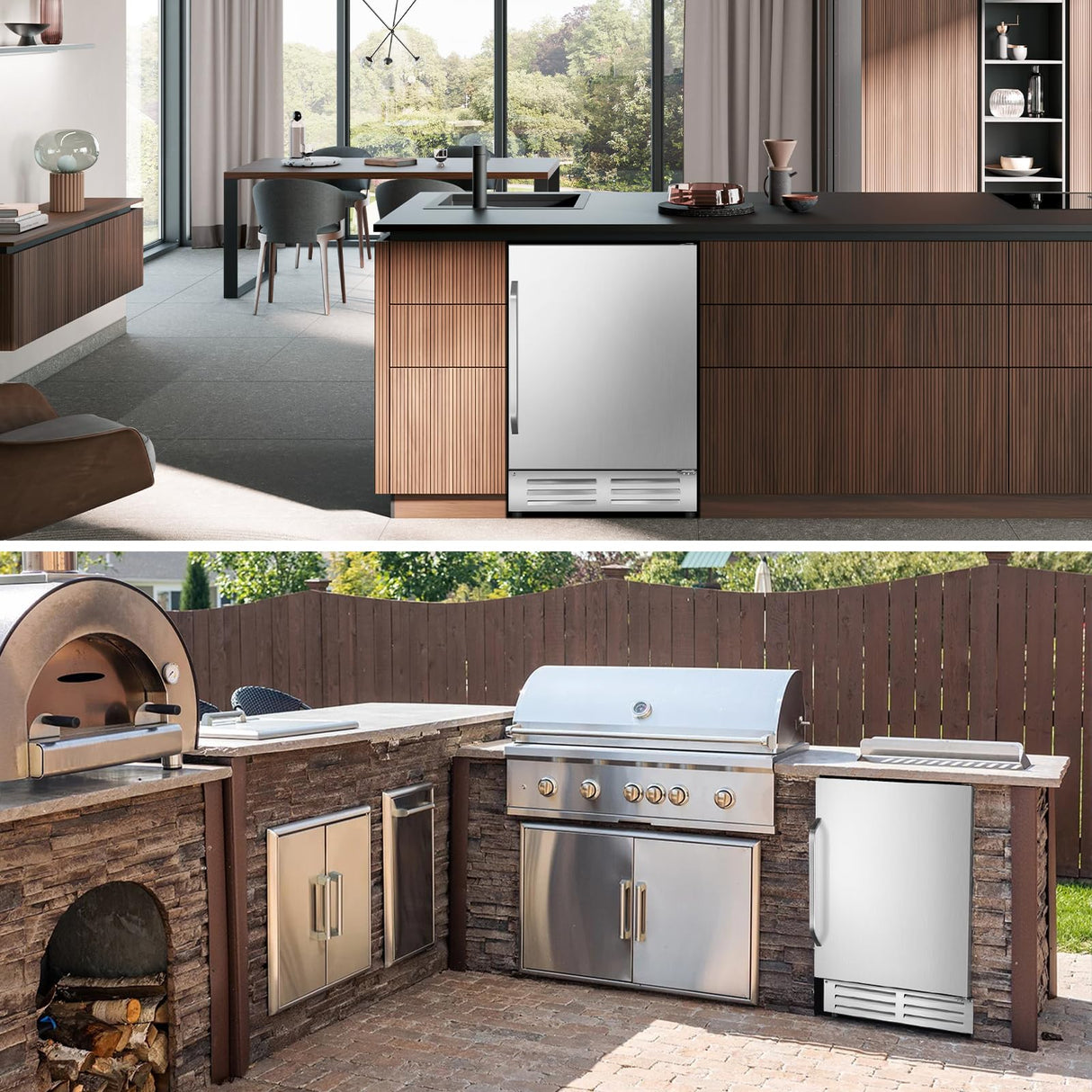 Velivi 24 Inch Beverage Refrigerator Outdoor, Under Counter Beverage Cooler for Patio, Built-in Drink Fridge 210 Cans, with Stainless Steel Door for Soda, Beer, Wine Velivi