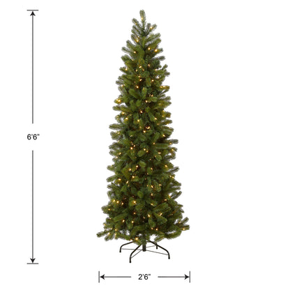 National Tree Company Pre-Lit 'Feel Real' Artificial Slim Downswept Christmas Tree, Green, Douglas Fir, Dual Color LED Lights, Includes PowerConnect and Stand, 6.5 feet