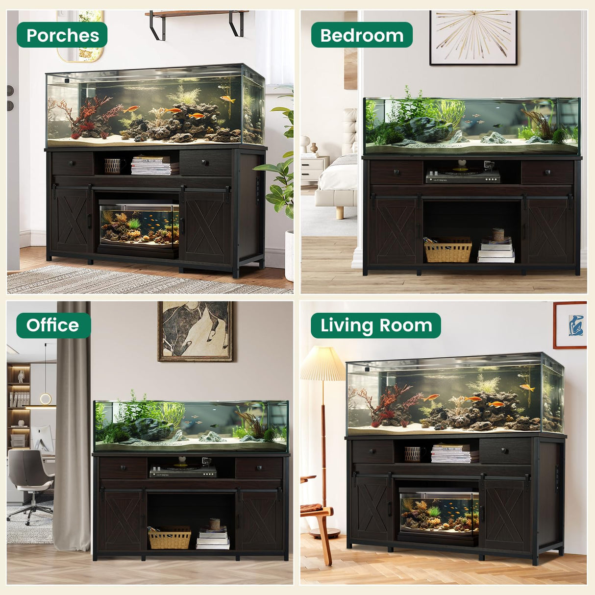 Fantico 75-120 Gallon Aquarium Stand with Power Outlets - Dual Aquarium Support, Cabinet Storage, Thick Hardwood Top, Versatile Socket with Adjustable Panels, 1200 lbs Capacity, Dark Brown Fantico