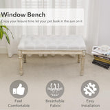 LOULENS French Vintage Bench, Linen Fabric Entryway Bench, Upholstered Tufted End of Bed Bench with Brushed Wood Legs, White LOULENS