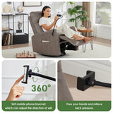 AYEASY Oversized Recliner Chair, Leather Swivel Rocking Chair Reclining with Phone Holder, Ergonomic Lazy Boy Fabric Sofa Chair with Lumbar Support, Manual Glider Chair for Living Room, RV, Grey AYEASY