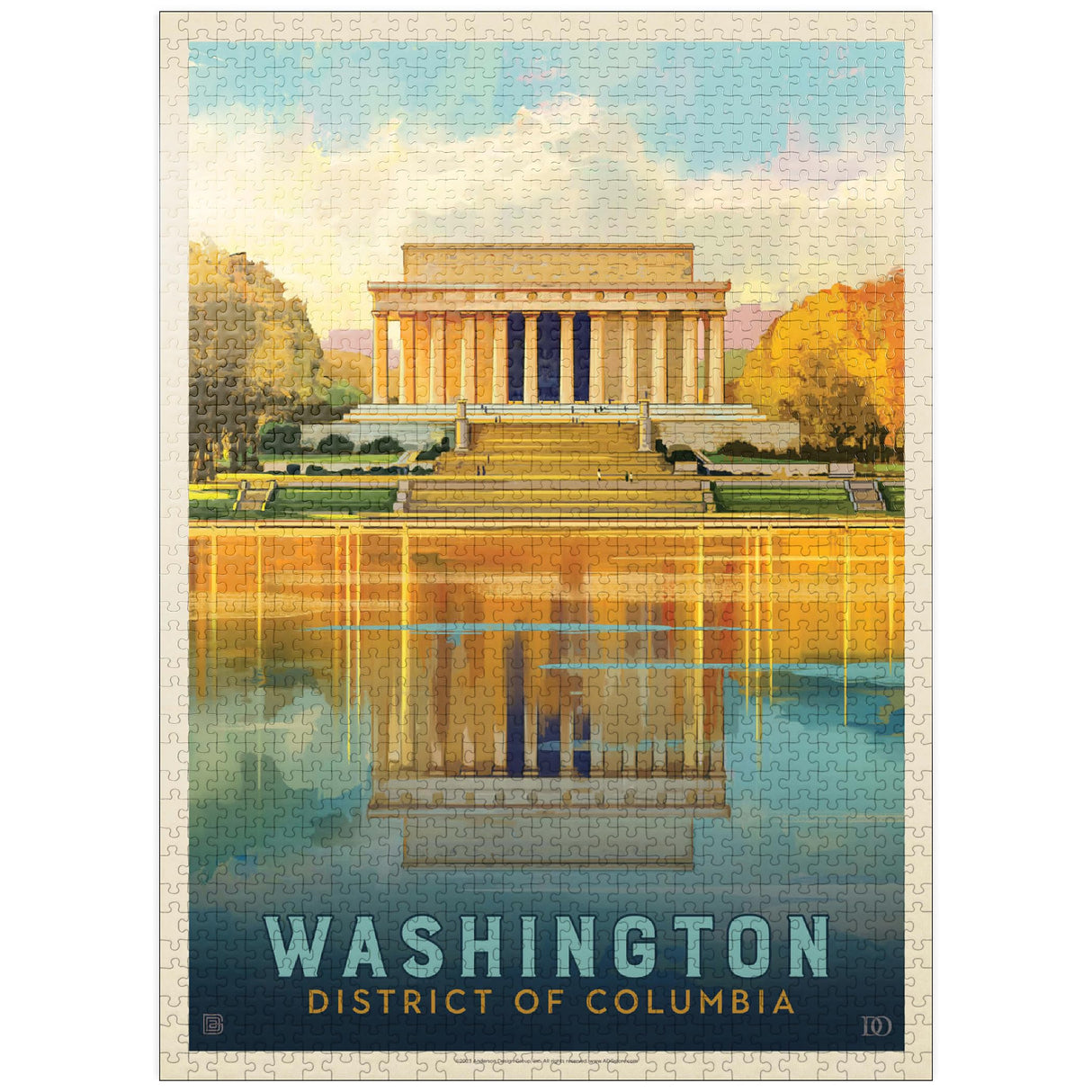 MyPuzzle Washington, DC: Lincoln Memorial, Vintage Poster - Premium 1000 Piece Jigsaw Puzzle for Adults MyPuzzle.com