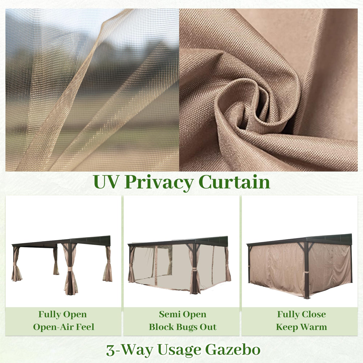 DOMI 10x12FT Lean to Gazebo with Aluminum Frame, Outdoor Hardtop Wall Mounted Gazebo with Sloping Galvanized Steel Roof, Netting Curtain for Deck, Porch, Backyard domi outdoor living