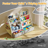 Twinkoo Kids Bookshelf and Toy Organizer, Sturdy 3 Tier Kids Bookcase, Sling Bookshelf and 2 Toy Bins, Toddler Montessori Book Shelf with Toy Storage Organizer for Children Room, Playroom, Nursery Twinkoo