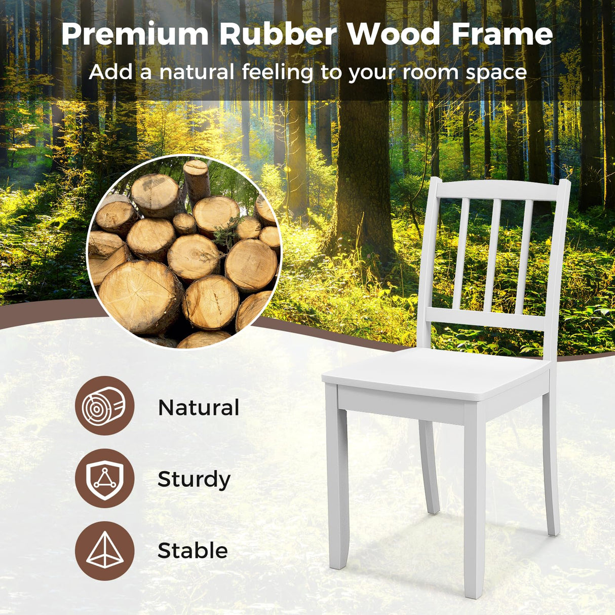 Giantex Farmhouse Dining Chairs Set of 2, Modern Kitchen Chairs w/Rubber Wood Legs & Curved Backrest, Ladder Back Diner Chairs, Wooden Side Chairs for Study, Dining Room, Load 400 LBS, White Giantex