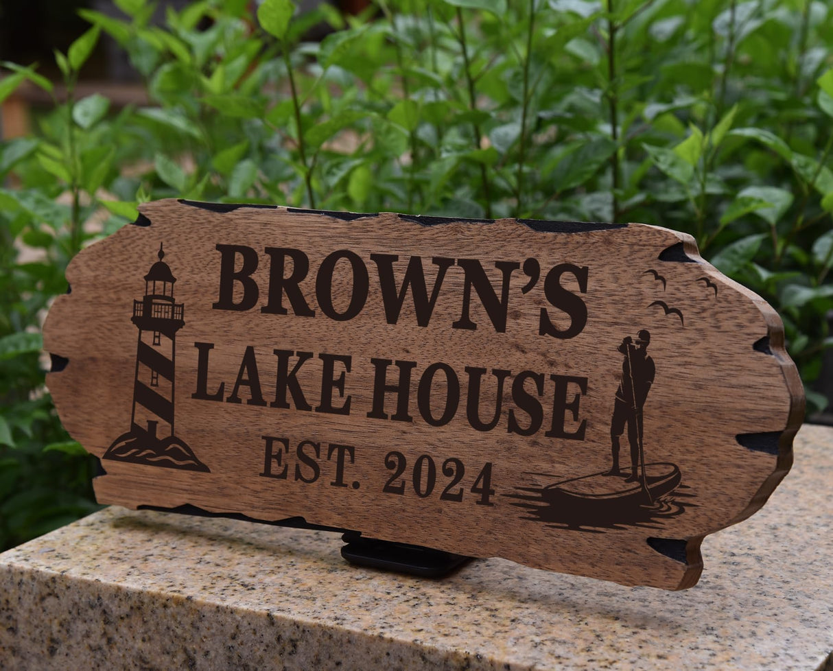 Personalized Cabin Sign - Rustic Wood Welcome Sign for Outdoor, Home Wall Decor,Farmhouse Decor, Custom Backyard Sign,Carved wood sign.3D Carving Wood Sign. EXUNART