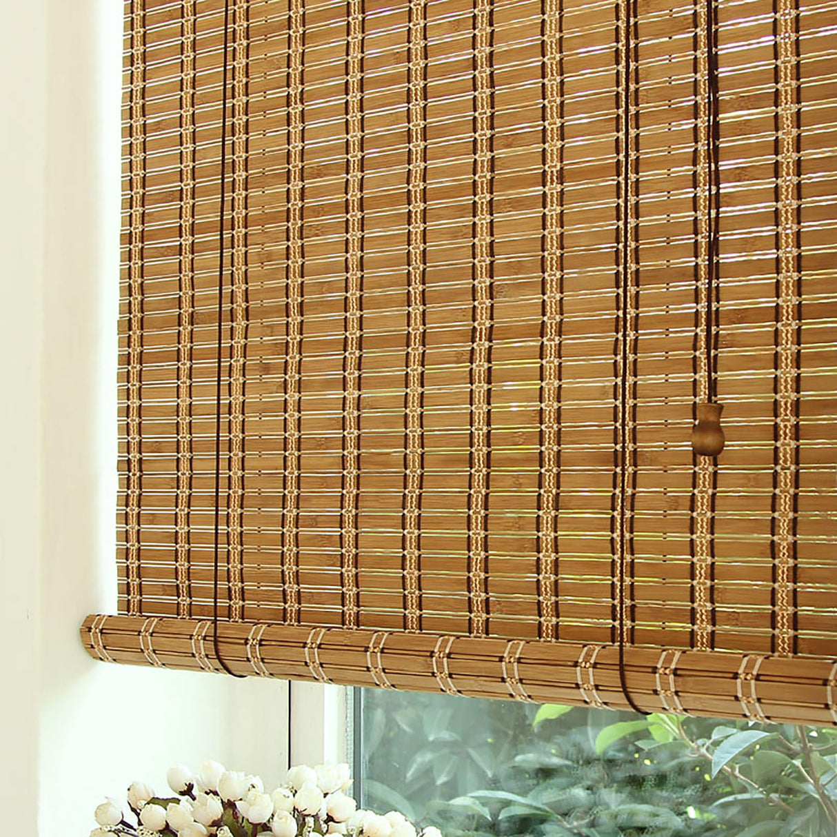 Natural Bamboo Roll-Up Blinds for Indoor and Outdoor Use - 65% Shading Rate ZMHPLKH