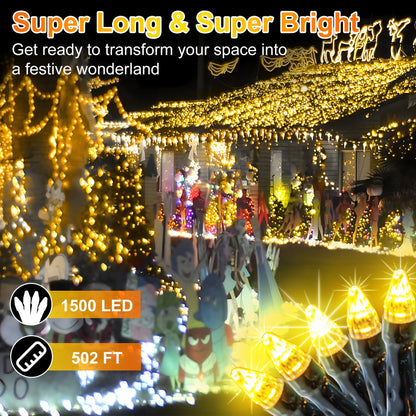 1500 LED 502ft Outdoor Christmas Lights Super Long String Lights 8 Modes Timer Memory, Outsite Waterproof Dark Green Wire Fairy Light Strings for Xmas Tree Wedding Holiday Party Decorations Warm White