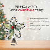 Ornativity Rattan Star Tree Topper – Christmas Farmhouse Decor Wooden Beads Rustic Tree Topper with Holly Mistletoe and Berry Wood Bead Trees Top Xmas Decorations 11.5" Ornativity