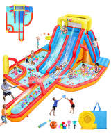 Whubefy 18Ftx14Ft Inflatable Water Slide Park Kids 3-12, Big Waterslide Bounce House with Extra Long Slides, Splash Pool, Kiddie Pool, Blow Up Water Slides Inflatables for Kids Backyard Water Fun Whubefy
