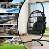 CHABATREE Egg Chair with Stand,Patio Rattan Wicker Hanging Swing Egg Chair Hammock Chair for Bedroom Porch Garden,Thickened Aluminum Alloy Steel Frame and UV Resistant Cushion,350LBS Capacity CHABATREE