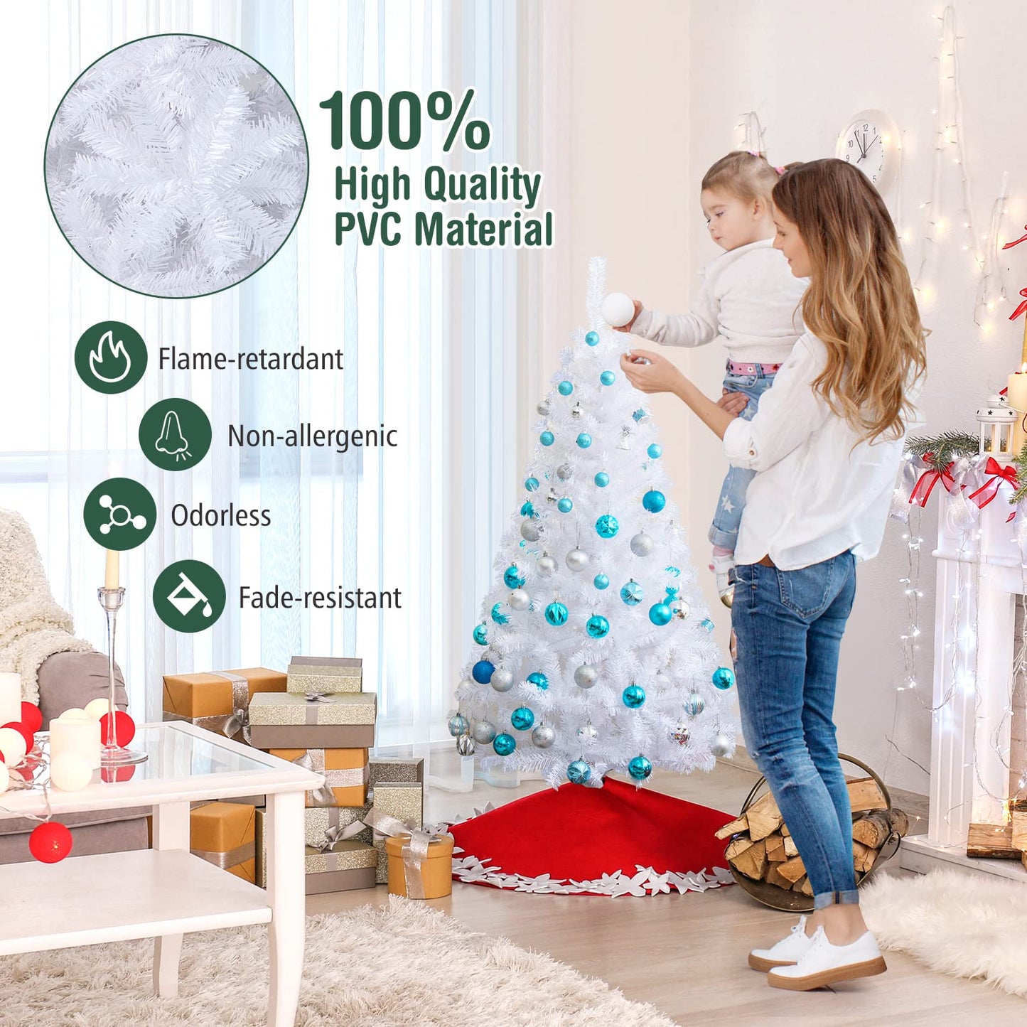 COSTWAY 5Ft-Artificial-PVC-Christmas-Tree-W-Stand-Holiday-Season-Indoor-Outdoor-White