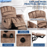 SOCIALCOMFY Large Tall Man Power Lift Recliner Chair with Massage & Heat, Dual Motor Lay Flat Electric Lift Sleeper Recliner w/Extended Footrest, Lumbar Pillow, USB & Type-C Ports, Pocket,Plush Brown SOCIALCOMFY