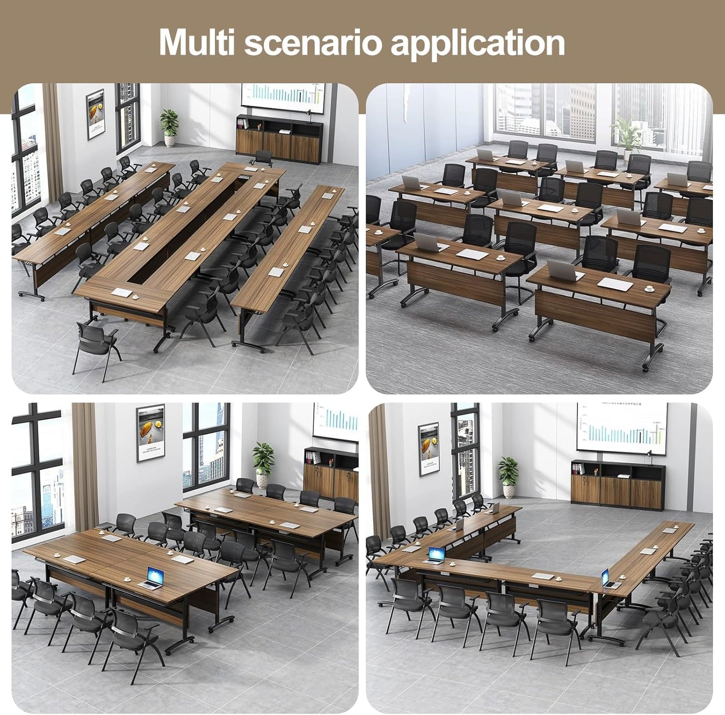 AKSOUDEW Conference Table, Folding Conference Room Tables with Flip-Top Design, with Caster Rectangular Modular Conference Room Table, for Office Conference Room Training Room (4Pcs 120cm/47i - WoodArtSupply