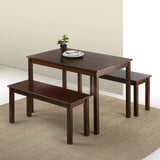 Zinus Juliet Espresso Wood Dining Table with Two Benches / 3 Piece Set, Table and Bench Set Zinus