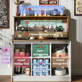 4ever2buy Farmhouse Coffee Bar Cabinet with Hutch, 47'' Kitchen Buffet Cabinet with 9 Wine Racks and 6 Hooks, Coffee Bar with Sliding Barn Door, White 4ever2buy