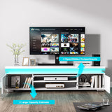 Algglobuy Low TV Stand for TVs up to 80 Inches with LED Lights, Entertainment Center TV Console Table with Storage and Power Outlet, High Gloss TV Stands for Living Room, Bedroom (White) Algglobuy