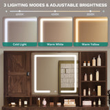 YITAHOME 68'' Farmhouse Makeup Vanity Desk with Mirror and Lights, 360° Rotation Big Modern Lighted Vanity Table with 6 Drawers & Lots Shelves, Rustic Large Dressing Table, Antique Brown YITAHOME