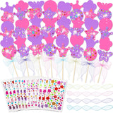 Juexica 20 Pcs Princess Fairy Wands Kit Include 6 Styles Unfinished Wooden Princess Accessories, 4 Pcs Gem Stickers, 4 Rolls Ribbons Make Your Own Fairy Wands for Kids Birthday Party (Pink, Purple) Juexica