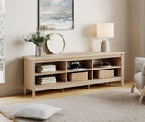 WAMPAT Farmhouse TV Stand for TVs up to 80 Inches, White Oak Entertainment Center for 75 inch TV Console Table with 6 Cubby Storage for Living Room Bedroom, 70'' WAMPAT