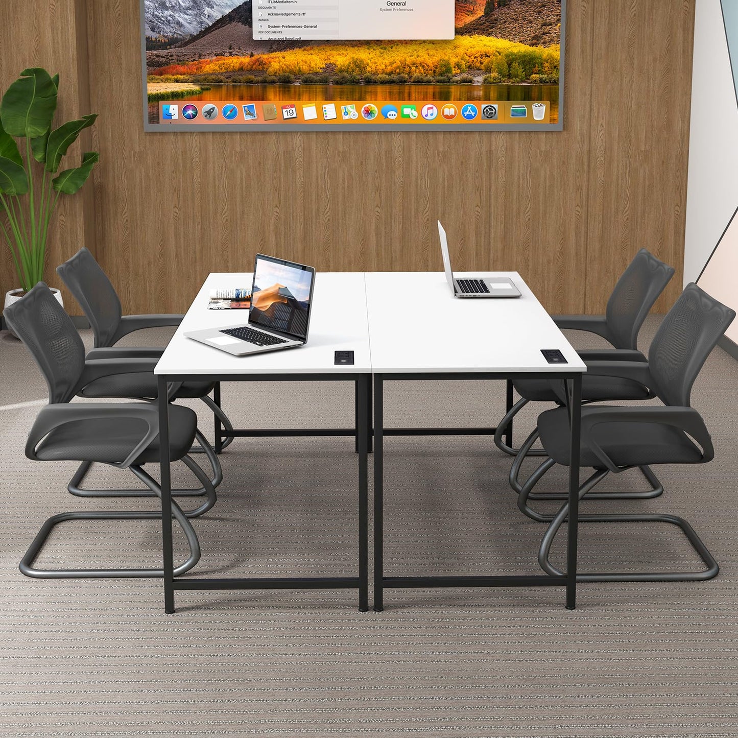 Giantex 10 FT Conference Table with Charging Station, 2 PCS 60" x 24" Rectangular Large Meeting Room Desk with Storage Bag & Hook, Space Saving Seminar Table, Modern Office Computer Desk for  - WoodArtSupply